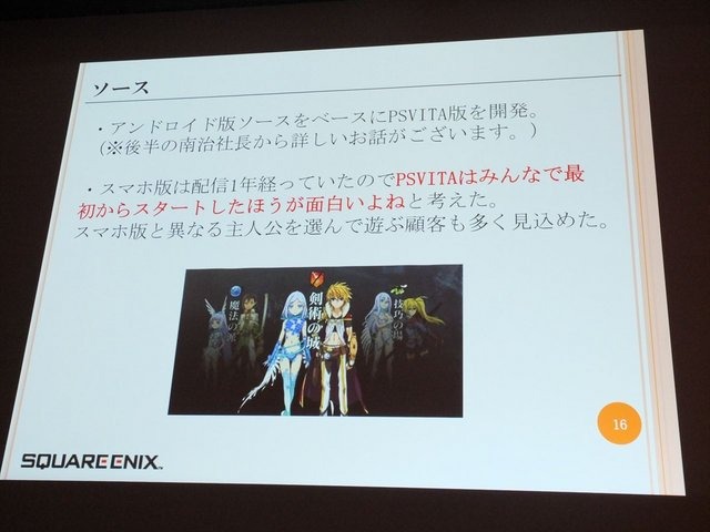 8月23 日に行われたCEDEC 2013において、株式会社スクウェア・エニックスの古川雄樹氏と株式会社ビサイドの南治一徳氏は「拡散性ミリオンアーサーをPS Vitaに展開した事例について」という報告を行いました。