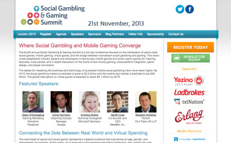 11月21日に、英ロンドンにてオンラインギャンブルとソーシャルゲームに特化したビジネスカンファレンスイベント「  Social Gambling & Gaming Summit  」が開催される。