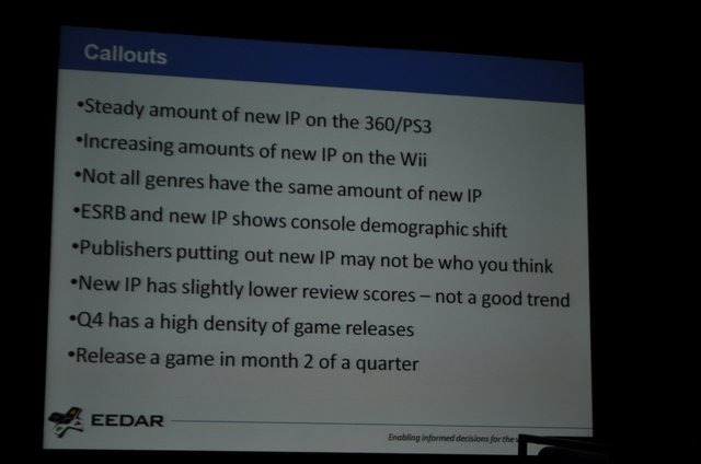 ゲーム専門の調査会社であるEEDAR(Electronic Entertainment Design and Research)は、金曜日午後に「Intellectual Property and Achievement Trend」と題して、「新規IPと既存IPの関係性」および「Xbox Liveのアチーブメントのトレンド」に関する講演を行いました。新