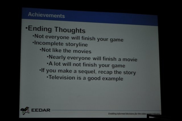 ゲーム専門の調査会社であるEEDAR(Electronic Entertainment Design and Research)は、金曜日午後に「Intellectual Property and Achievement Trend」と題して、「新規IPと既存IPの関係性」および「Xbox Liveのアチーブメントのトレンド」に関する講演を行いました。新