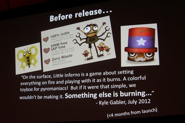 Wii Uのロンチタイトルともなった、インディーデベロッパーTomorrow Corporationが開発した『Little Inferno』。同社のKyle Gray氏が開発を振り返り、様々な失敗を紹介しました。