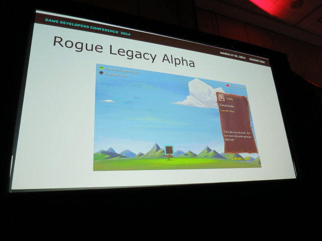 Steamのダウンロードゲーム『Rougue Legacy』（以下『ローグ・レガシー』）の開発秘話、開発を振り返る「Rogue Legacy Design Postmortem: Budget Development」がGDC初日の午後、開催されました。