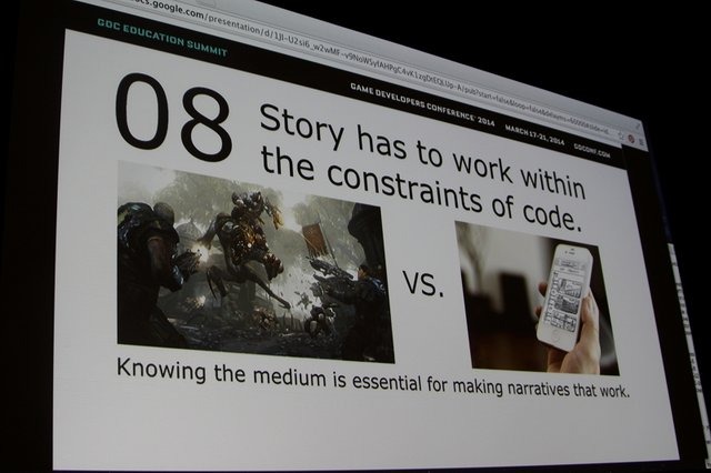 ナラティブサミットが昨年から実施され、ゲームの物語についての関心が高まっているここ数年。GDC 2014初日の午前、「GDC Education Summit」ではフルセイル大学でゲームライターの教育に携わるWendy Despain氏が「Top 10 Thing To Teach About Game Writing」と題して