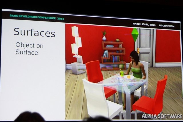 2014年秋に発売予定の『ザ・シムズ4』。発売はまだ先になりますが、GDC 3日目の17時よりEA/マクシスのPeter Ingebretson氏は「Concurrent Interactions in The Sims 4」と題して今回はじめて導入されるシムの「ながら動作」を実現したAIシステムについて講演しました。
