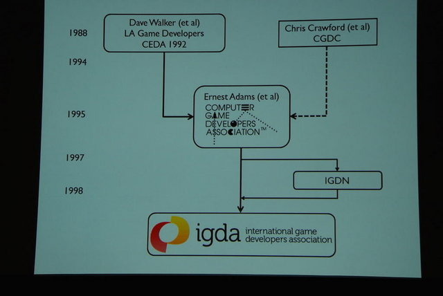 今年で20周年を迎える国際ゲーム開発者協会（IGDA）。創設者のアーネスト・アダムス氏は「Herding Cats Doesn’t Begin to Describe: Reflections on 20 Years of the IGDA」と題したセッションで軌跡を振り返りました。