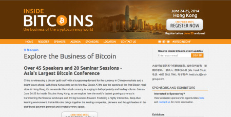 2014年6月24〜25日の2日間、香港のSkyCity Marriott HotelにてP2Pベースの仮想通貨「  Bitcoin  」に特化したカンファレンスイベント「  Inside Bitcoins Hong Kong  」が開催される。