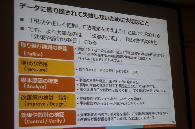 ディー・エヌ・エーのビジネス・アナリティクス部に所属する野上大介氏は昨年に引き続いてCEDECに登壇し、ソーシャルゲームの世界で散見される誤ったデータの使い方について語りました。本セッションはスポンサードセッションにも関わらず超満員で立ち見が出るほどでし