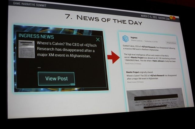 グーグルが提供している位置情報を使ったゲーム『Ingress』。世界中から集ったゲーム開発者によって、 サンフランシスコの街が大変な事になっているそうですが 、会場でもNiantic LabsのJohn Hanke氏がナラティブの観点から『Ingress』を語るセッションが行われました。
