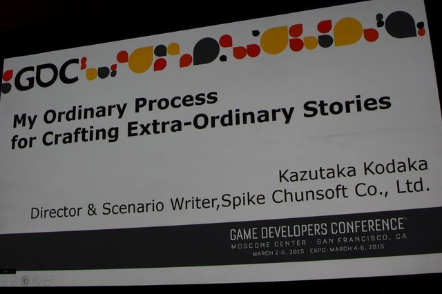 スパイク・チュンソフトで『ダンガンロンパ』シリーズを手掛ける小高和剛氏は「My Ordinary Process for Crafting Extra-Ordinary Stories」(普通じゃない物語を作る、普通のプロセス)と題した講演を行いました。ここ数年、日本人によるセッションは激減していて、貴重