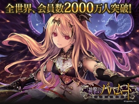 株式会社Cygames  が、同社が提供するモバイルRP『神撃のバハムート』のユーザー数が全世界で2000万人を突破したと発表した。