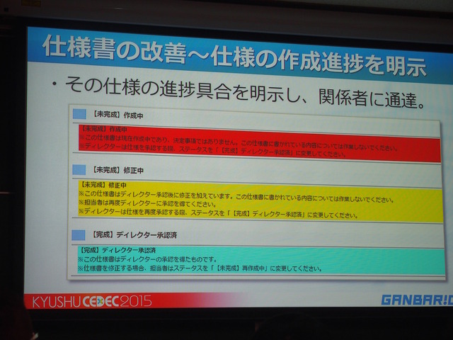 【KYUSYU CEDEC 2015】気になる仕様書作成と管理方法について、ガンバリオンが手の内をあかした！　紙からデータへ、そしてこれから・・・