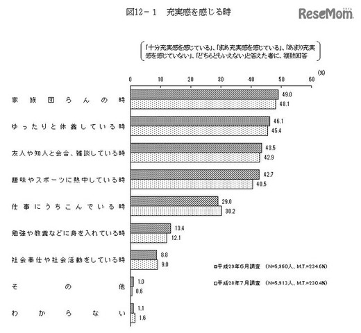 充実感を感じる時　画像：平成29年度の国民生活に関する世論調査の結果