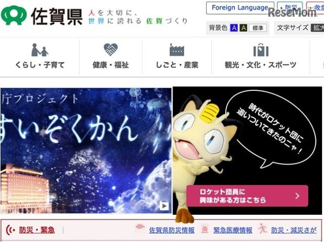 ニャースが登場する佐賀県庁公式サイト風のダミーサイト