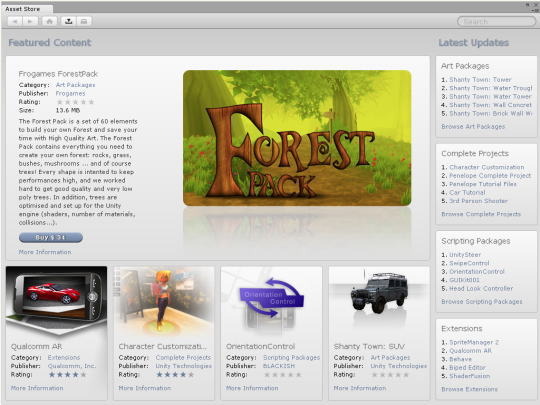 無償から利用できるゲームエンジン「Unity」を提供するUnity Technologiesは、最新バージョン「Unity 3.1」のリリースと同時に、開発者がゲーム開発に利用する様々なアセットを売買するための「Unity Asset Store」をオープンしました。