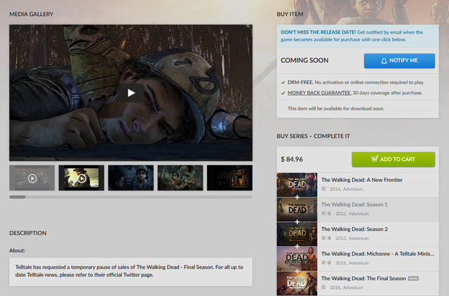 Telltale Gamesが『The Walking Dead: The Final Season』の販売を一時停止