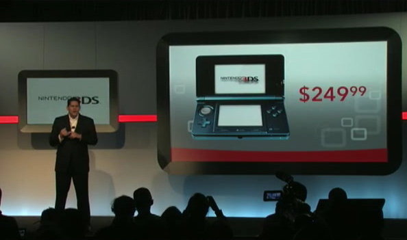 任天堂オブアメリカのReggie Fils-Aime社長兼COOは、ニューヨークで開催しているニンテンドー3DSのプレス発表会にて、北米での発売日を3月27日、価格を249.99ドルとすることを発表しました。