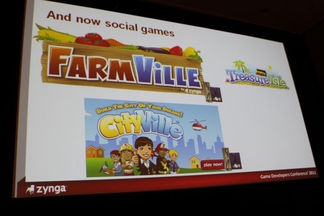 Game Developers Conference初日のSocial and Online Game Summitの一つとして13:45〜14:15で開催されたのが「Click Zen: Zynga’s Evolution from FarmVille to CityVille」です。飛ぶ鳥を落とす勢いのジンガが最新の大ヒット作『CityVille』を語るということで広い会