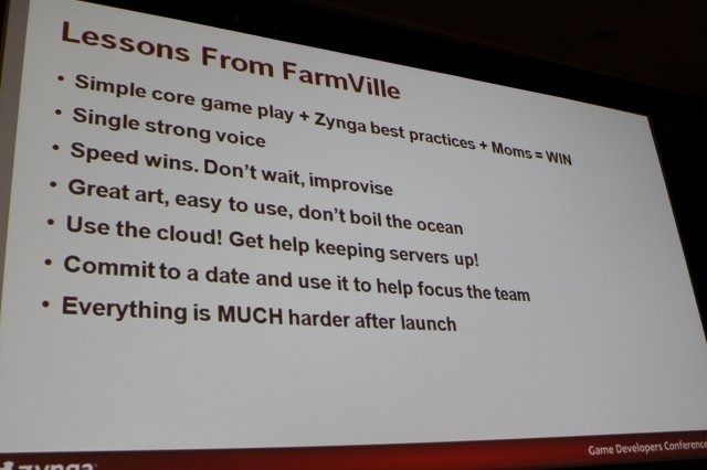 Game Developers Conference初日のSocial and Online Game Summitの一つとして13:45〜14:15で開催されたのが「Click Zen: Zynga’s Evolution from FarmVille to CityVille」です。飛ぶ鳥を落とす勢いのジンガが最新の大ヒット作『CityVille』を語るということで広い会