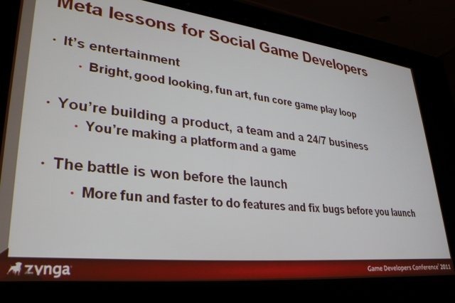 Game Developers Conference初日のSocial and Online Game Summitの一つとして13:45〜14:15で開催されたのが「Click Zen: Zynga’s Evolution from FarmVille to CityVille」です。飛ぶ鳥を落とす勢いのジンガが最新の大ヒット作『CityVille』を語るということで広い会