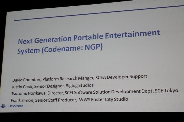 ソニーが1月下旬に発表したPSPの後継機に当たるNGP(Next Generation Portable)。ソニーは2日午後の「Next Generation Portable Entertainment System(Codename: NGP)」と題したセッションで初めて米国でお披露目しました。