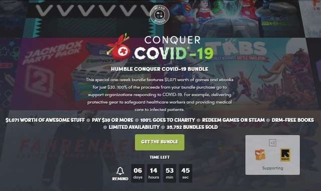 30ドルで合計1,071ドル相当のPCゲーム/電子書籍が手に入る「HUMBLE CONQUER COVID-19 BUNDLE」開催中―全売上が新型コロナ対策に寄付