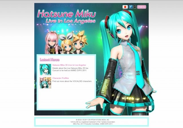 MIKU-Fes.2011実行委員会は、アメリカのロサンゼルスで開催される「ANIME EXPO 2011」にて「初音ミク」のコンサートを7月2日に実施すると発表しました。