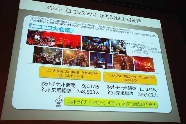 3年連続の講演となり、OGCの常連となった感のあるニワンゴ・杉本誠司社長。おなじみ「ニコニコ動画」運営元の社長で、ひろゆき氏と並んでメディアに登場する機会も多い人物です。その杉本氏は今回「ニコニコ動画にみるメディア変革時代」と題して講演し、ネット（ソーシ