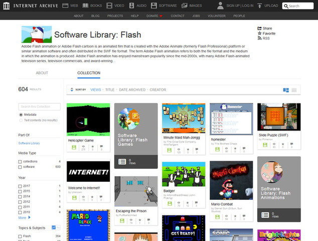 Internet ArchiveがFlashアニメ・ゲームの保存を発表―プラグイン無しでブラウザ再生可能に