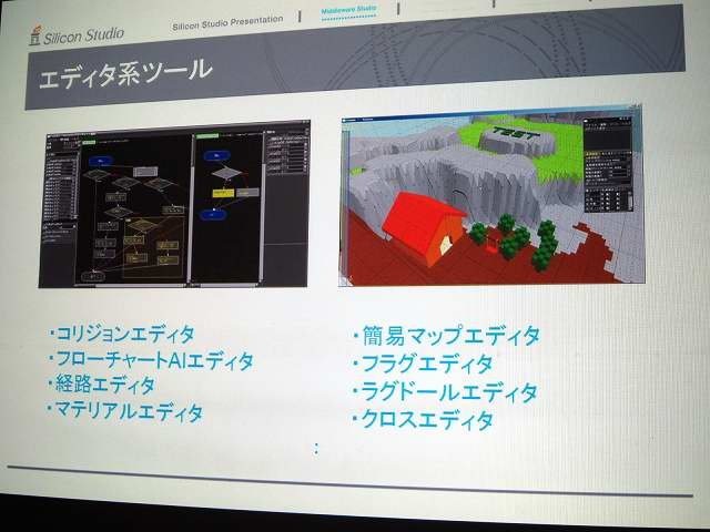 シリコンスタジオはGTMF東京2011で6月30日、「GDC2011にて発表された新製品オール・イン・ワンタイプのゲームエンジン『OROCHI』（オロチ）の紹介」と題して講演。あわせてブース出展を行い、デモを披露しました。
