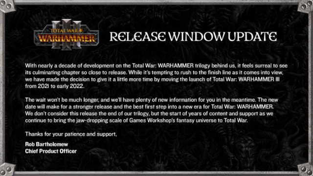 三部作完結編RTS『Total War: WARHAMMER III』2022年初頭に発売を延期