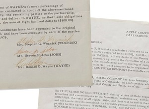 アップルの設立契約書類が競売へ。ジョブズ、ウォズ、ウェインの創業者3名の署名入り 画像