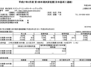スクウェア・エニックスHD、平成27年3月期第1四半期決算を発表 ― 純利益34億800万円に 画像