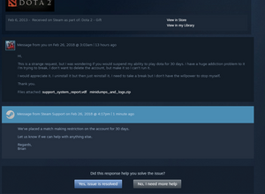 『Dota 2』中毒ゲーマーがあまりの止めたさに「アカウント停止」をValveに懇願 画像
